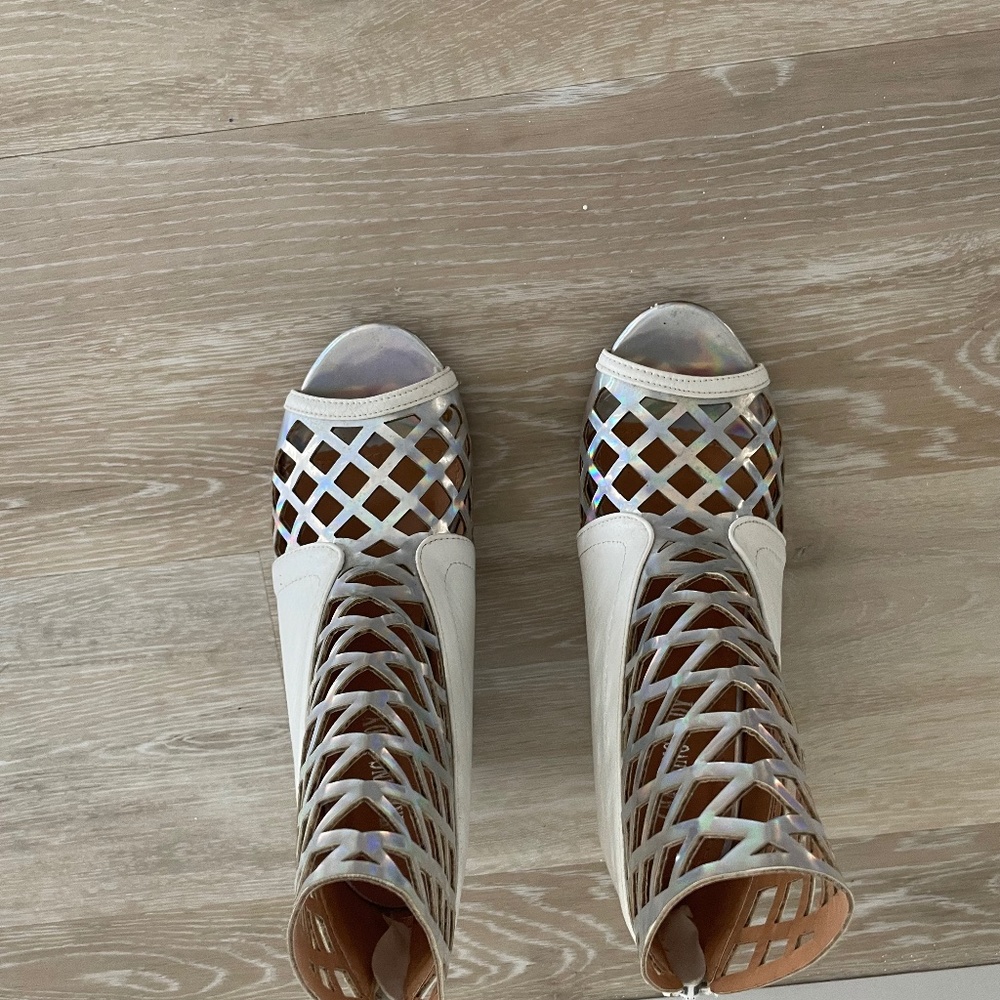 White and silver low boots